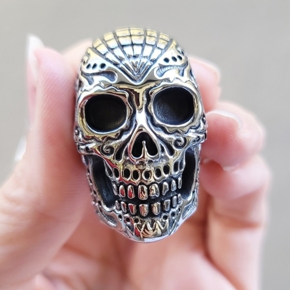Sugar Skull Biker Ring | Rare Heavy Black Oxidized Gothic Sz 10 NWT - Picture 7 of 10